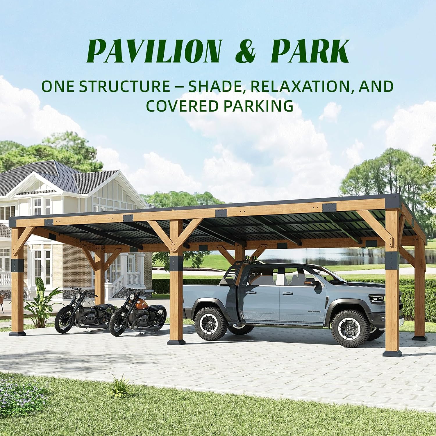 10x22 ft Cedar Wood Gazebo with Hardtop Slope Roof, Large Outdoor Grill Canopy with Galvanized Steel Roof, Heavy Duty Pavilion for Garden, Patio, Backyard