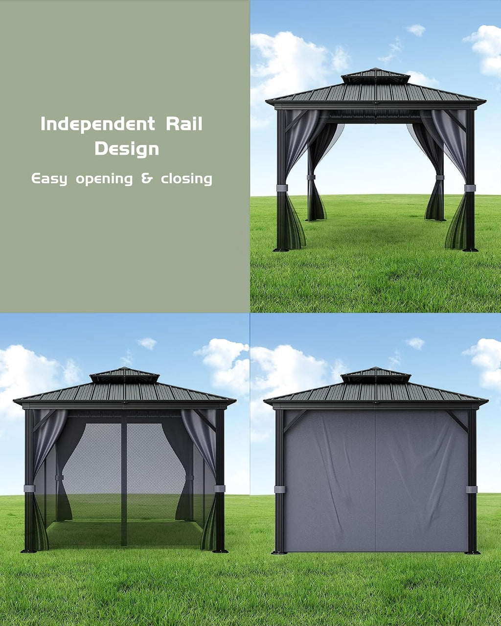 GarveeLife Outdoor Gazebo 12x12 Hardtop, Aluminum Frame Permanent Pavilion with Double Roof, Mosquito Netting & Privacy Curtains for Patio, Garden, Deck, Lawn and Backyard Parties
