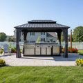 PURPLE LEAF 8' X 12' Permanent Hardtop Aluminum Gazebo with Double Galvanized Steel Roof Removable Netting Curtains and Ceiling Hooks for Patio Lawn Backyard Deck Garden Grey