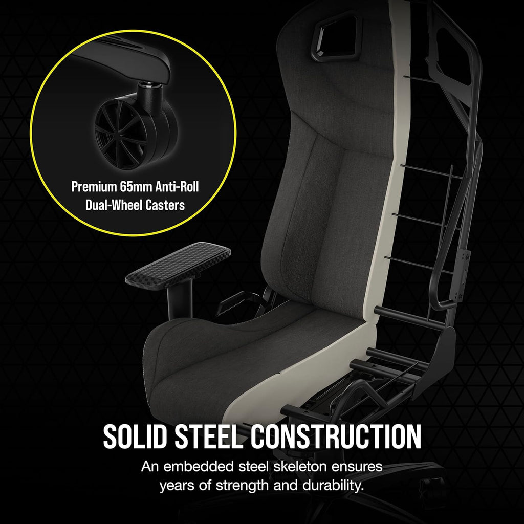 Corsair T3 Rush Fabric Gaming Chair (2023) – Racing-Inspired Design – Soft Fabric Exterior – Padded Neck Cushion – Memory Foam Lumbar Support – Adjustable Seat Height – Charcoal