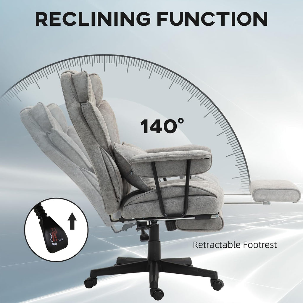 HOMCOM Massage Executive Office Chair with 6 Vibration Points, 400LBS Heated Big and Tall Office Chair with Foot Rest and Lumbar Support, Microfiber Reclining Computer Desk Chair, Gray