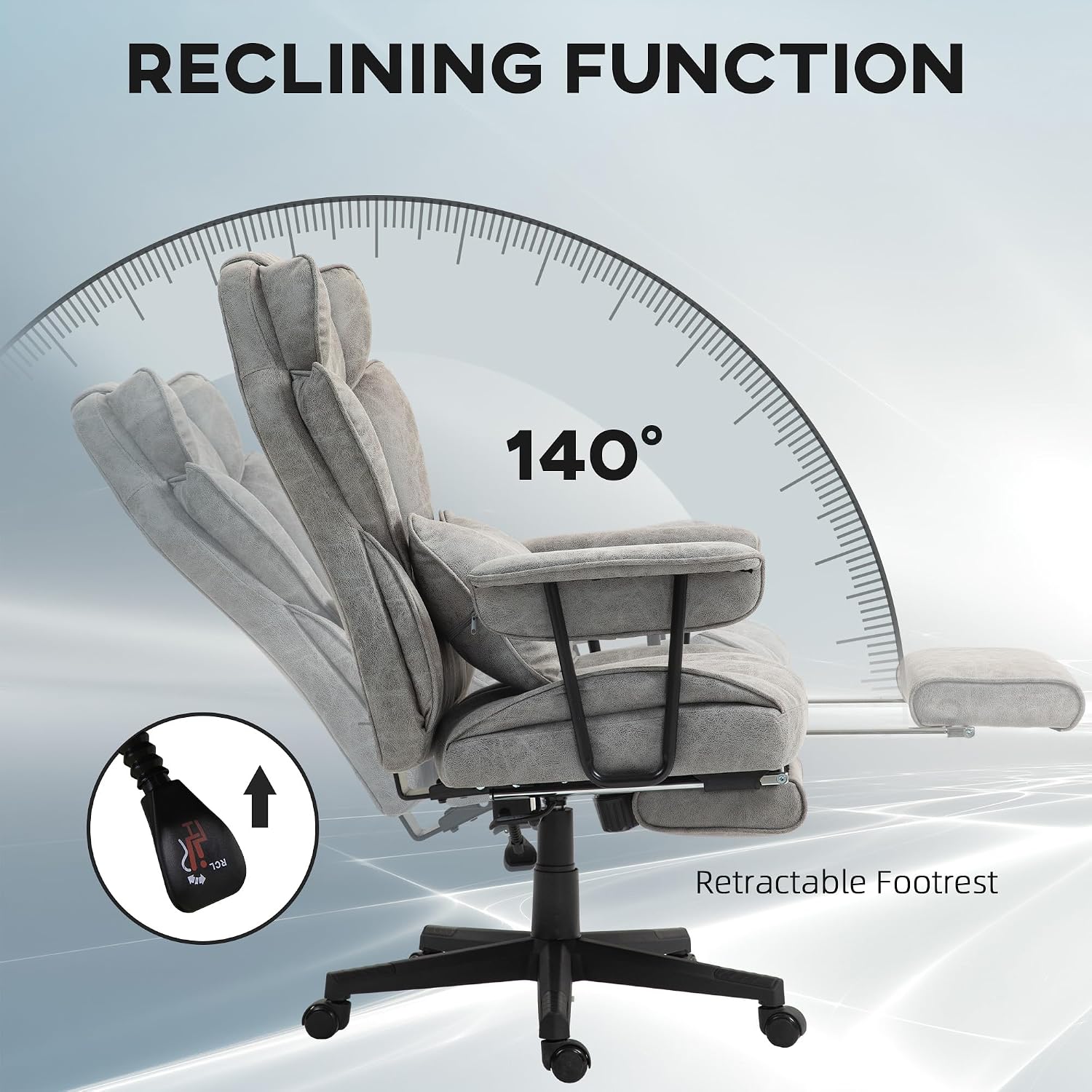 HOMCOM Massage Executive Office Chair with 6 Vibration Points, 400LBS Heated Big and Tall Office Chair with Foot Rest and Lumbar Support, Microfiber Reclining Computer Desk Chair, Gray