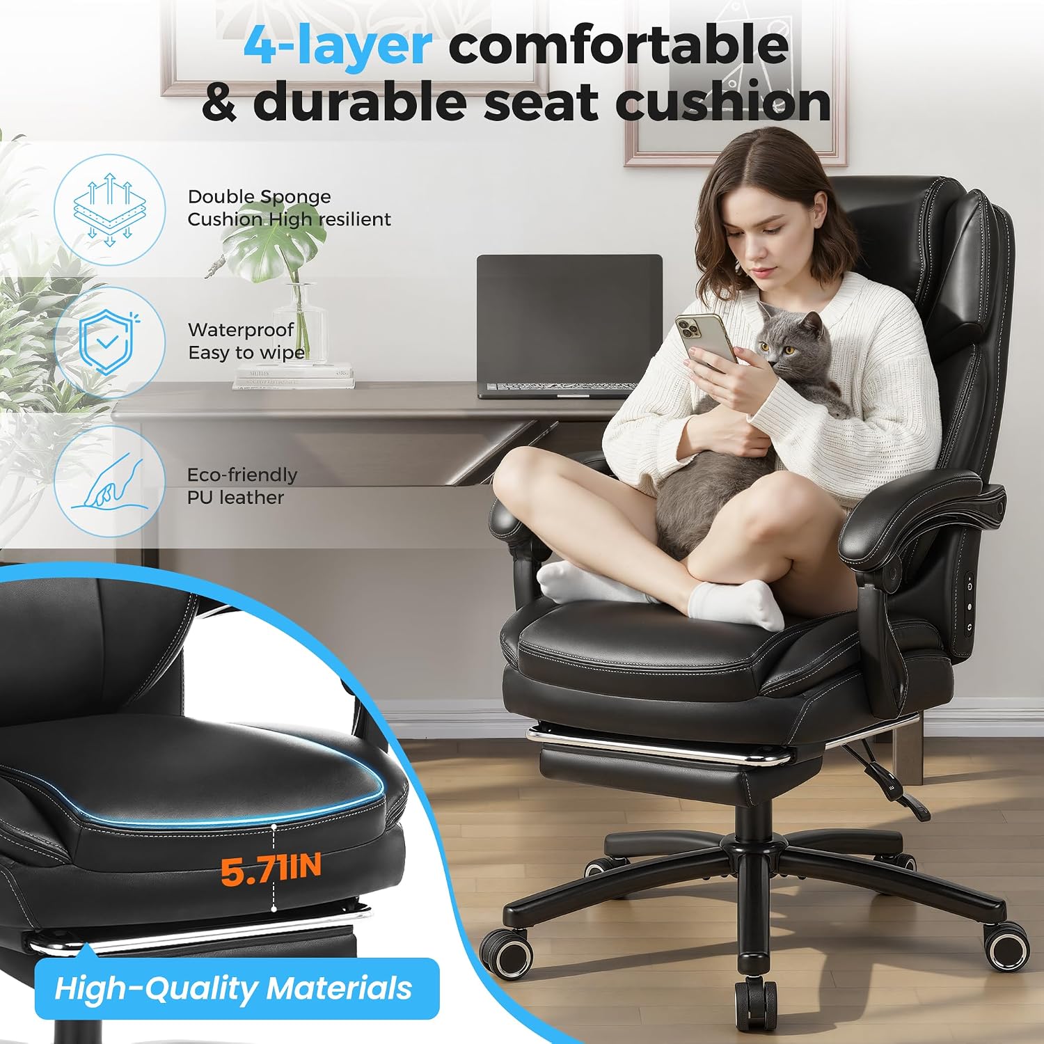 500lbs 3D Kneading Massage Office Chair with FootRest, Big and Tall Ergonomic Reclining Computer Gaming Chair, Padded Linkage Armrests, Heavy Duty Metal Base Executive Office Chair
