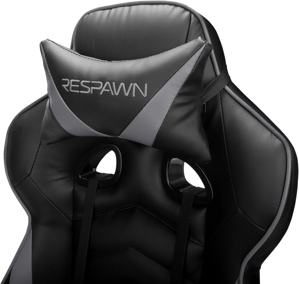 RESPAWN 110 Ergonomic Gaming Chair with Footrest Recliner - Racing Style High Back PC Computer Desk Office Chair - 360 Swivel, Adjustable Lumbar Support, Headrest Pillow, Padded Armrests - 2019 Grey