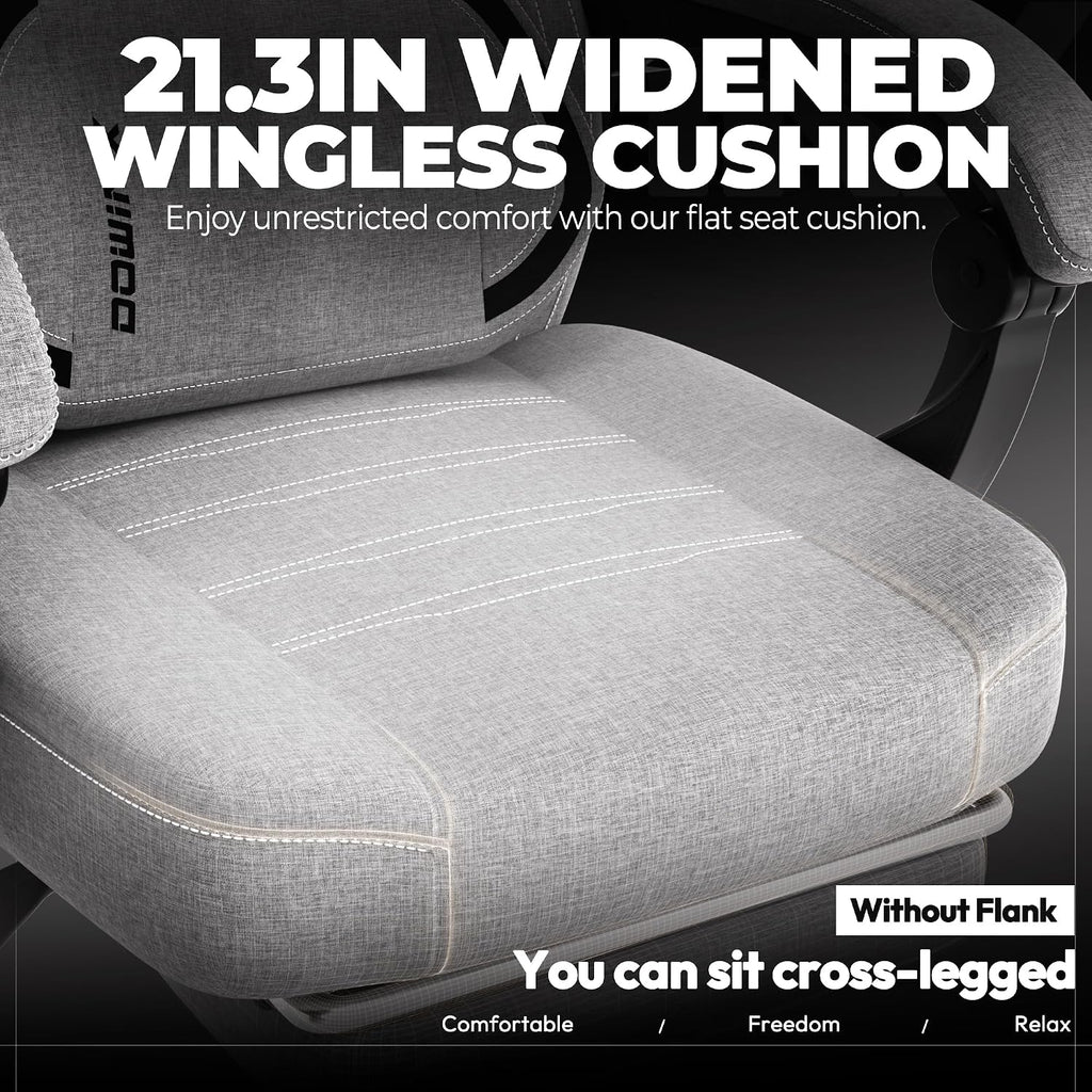 Dowinx Fabric Gaming Chair with Footrest, Big and Tall Gamer Chair with Lumbar Support, Wide Back Computer Chair for Heavy People, Grey