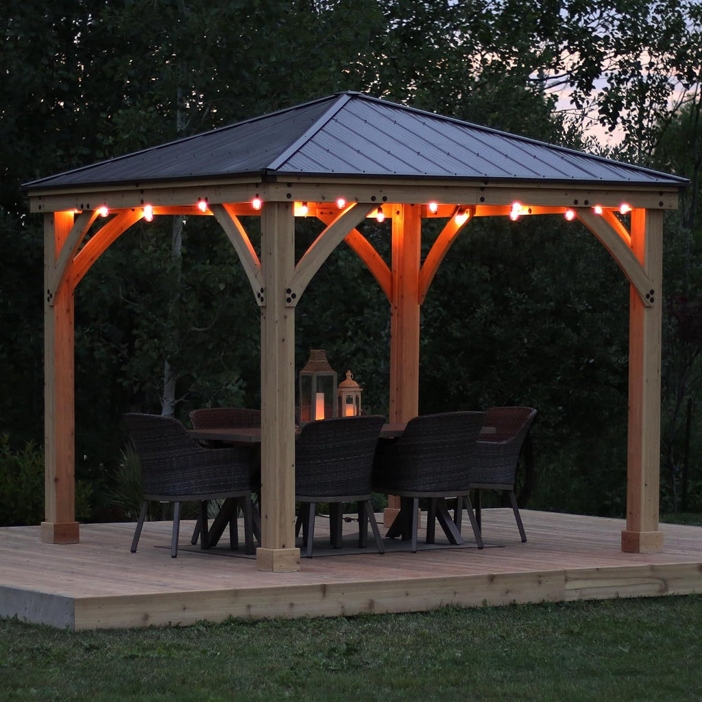 Yardistry 10 x 10 Meridian Cedar Gazebo Pavilion for Patios, Decks, Garden, Backyard, Durable, Aluminum Roof
