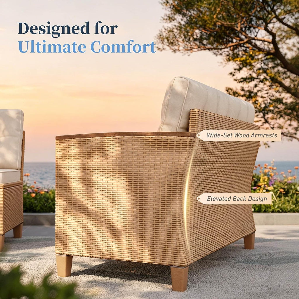 SUNSHINE VALLEY Patio Furniture Set, 6 Piece Wicker Outdoor Patio Conversation Set, Outside L-Shaped Sectional Sofa Couch with Chaise Lounge and 2 Ottomans, 1 Height Adjustable Table for Lawn