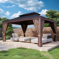 COOS BAY 12x16 Hardtop Gazebo with Aluminum Frame, Galvanized Steel Double Roof Outdoor Pavilion with Netting and Curtains, Black