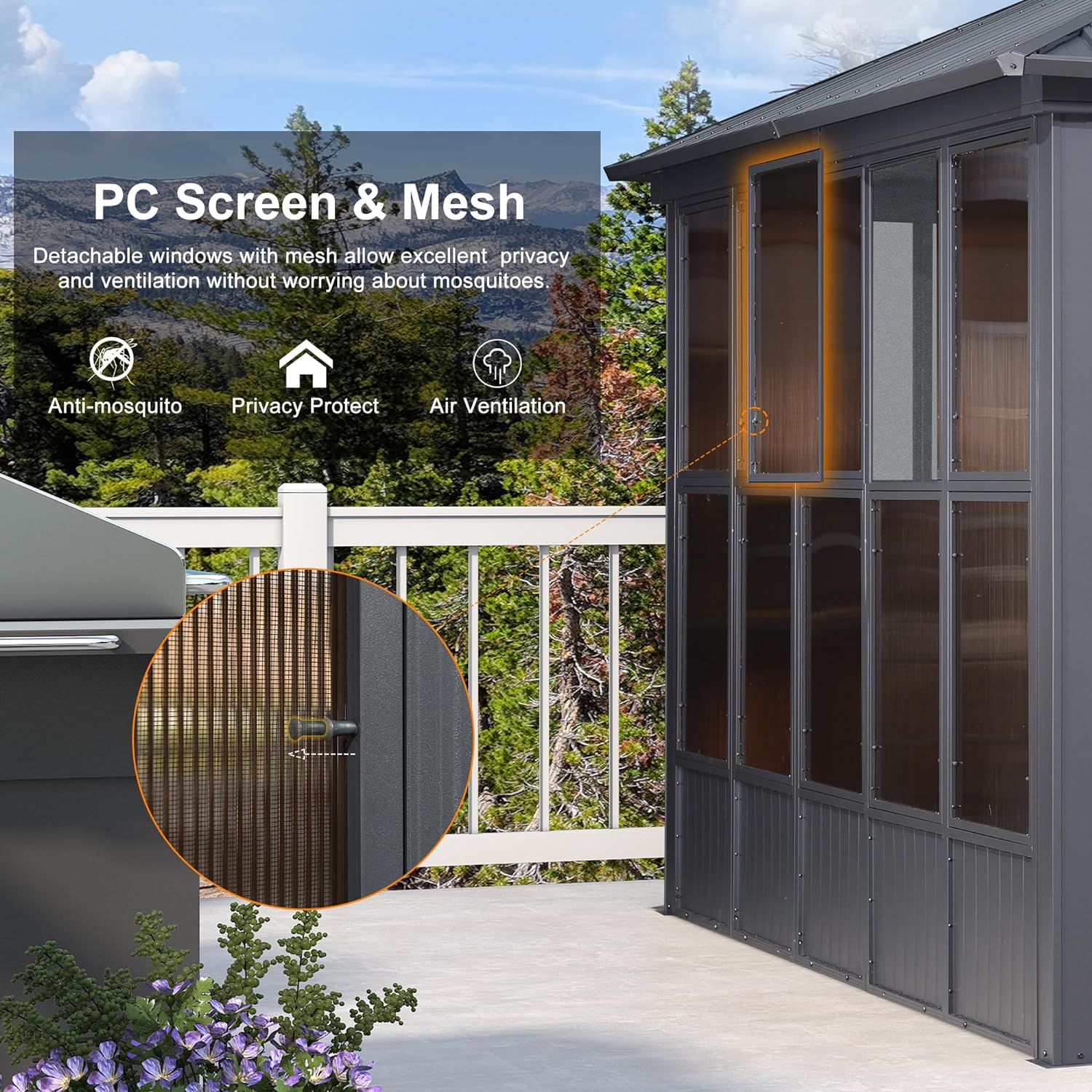 PURPLE LEAF Sunroom Solarium Screened Gazebo 10' x 13', Enclosed Gazebo with Mesh & Removable PC Panels, Magnetic Sliding Doors, Aluminum Frame for Outdoor Living Space, Backyard Lounge & Dining