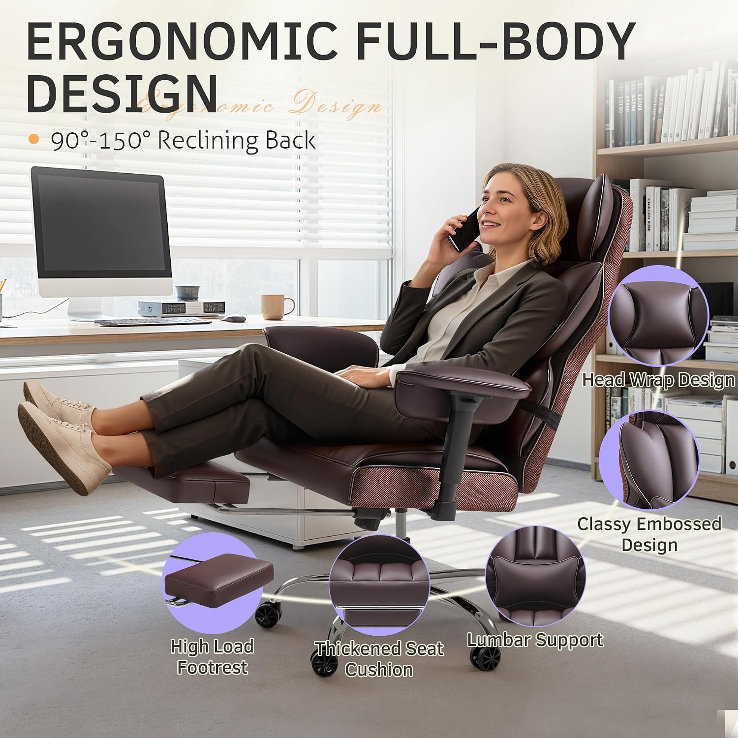 Furmax Big and Tall Office Chair, High Back Gaming Chair with Footrest for Heavy People, 400LBS Ergonomic Comfy Office Chair with Adjustable Armrests for Home Office (Brown)