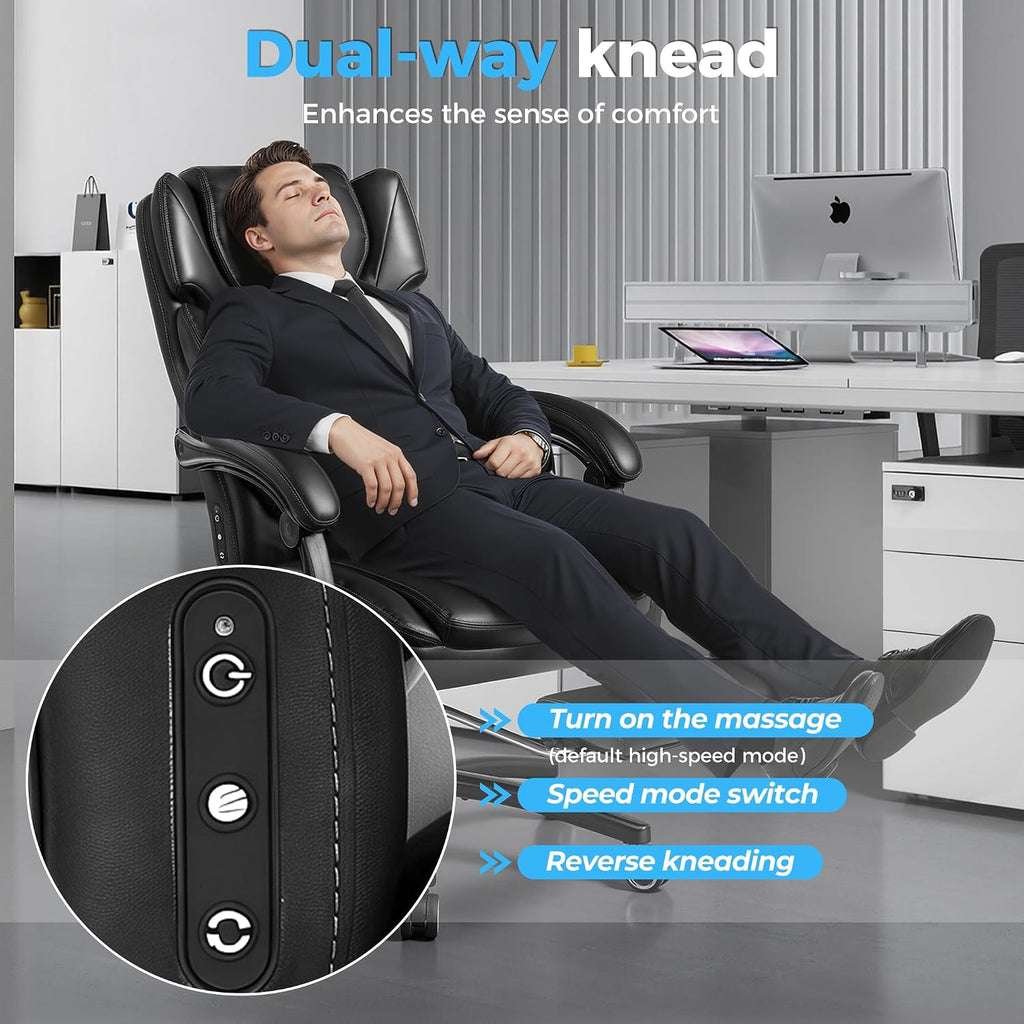 500lbs 3D Kneading Massage Office Chair with FootRest, Big and Tall Ergonomic Reclining Computer Gaming Chair, Padded Linkage Armrests, Heavy Duty Metal Base Executive Office Chair
