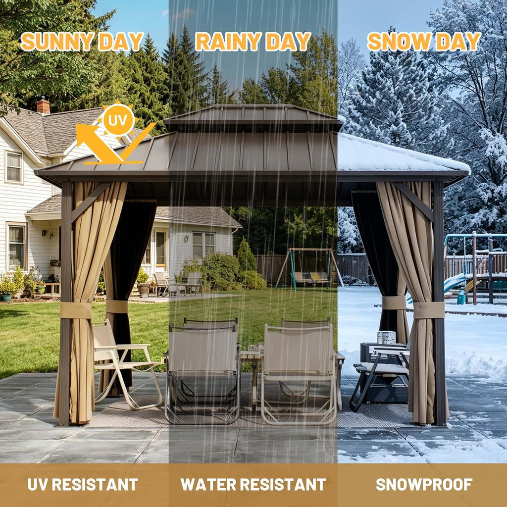 10'x12' Hardtop Gazebo Outdoor Aluminum Patio Gazebo Double Roof Galvanized Steel Canopy with Netting and Curtains for Garden, Backyard,Deck and Lawns