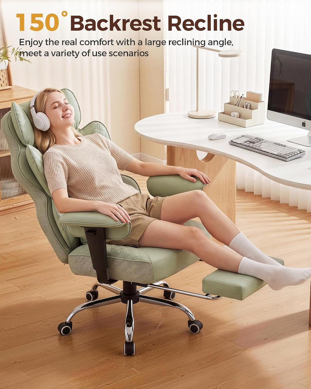 COMHOMA Big and Tall Office Chair Heavy Duty Gaming Chair with Deluxe Embossing Leather High Back Wider Ergonomic Computer Chair with Foot Rest 150°Reclining Pocket Spring Lumbar Support