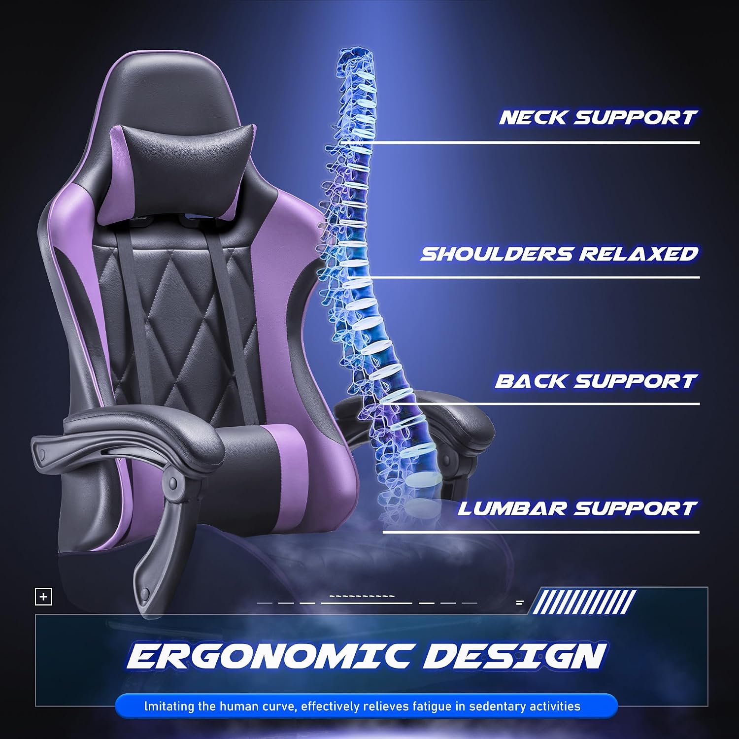 Homall Gaming Chair, Computer Chair with Footrest and Massage Lumbar Support, Ergonomic High Back Video Game Chair with Swivel Seat and Headrest (Purple)