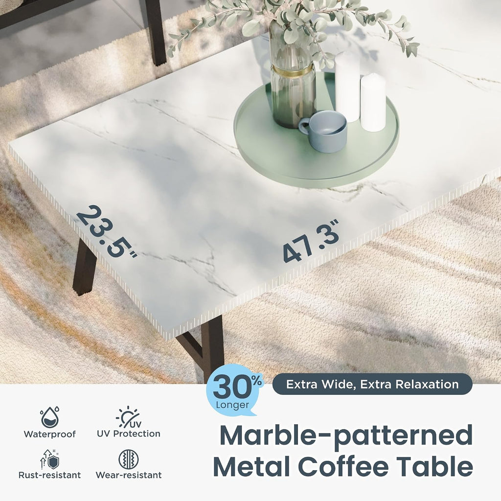 PHI VILLA 6 Piece Patio Furniture Sets with 1 x 3 Seater Padded Deep Seating Bench, 2 x Swivel Cushioned Sofa Chairs, 2 x Leg Sofa Chairs and 1 x Coffee Table, Outdoor Metal Furniture Set for 7