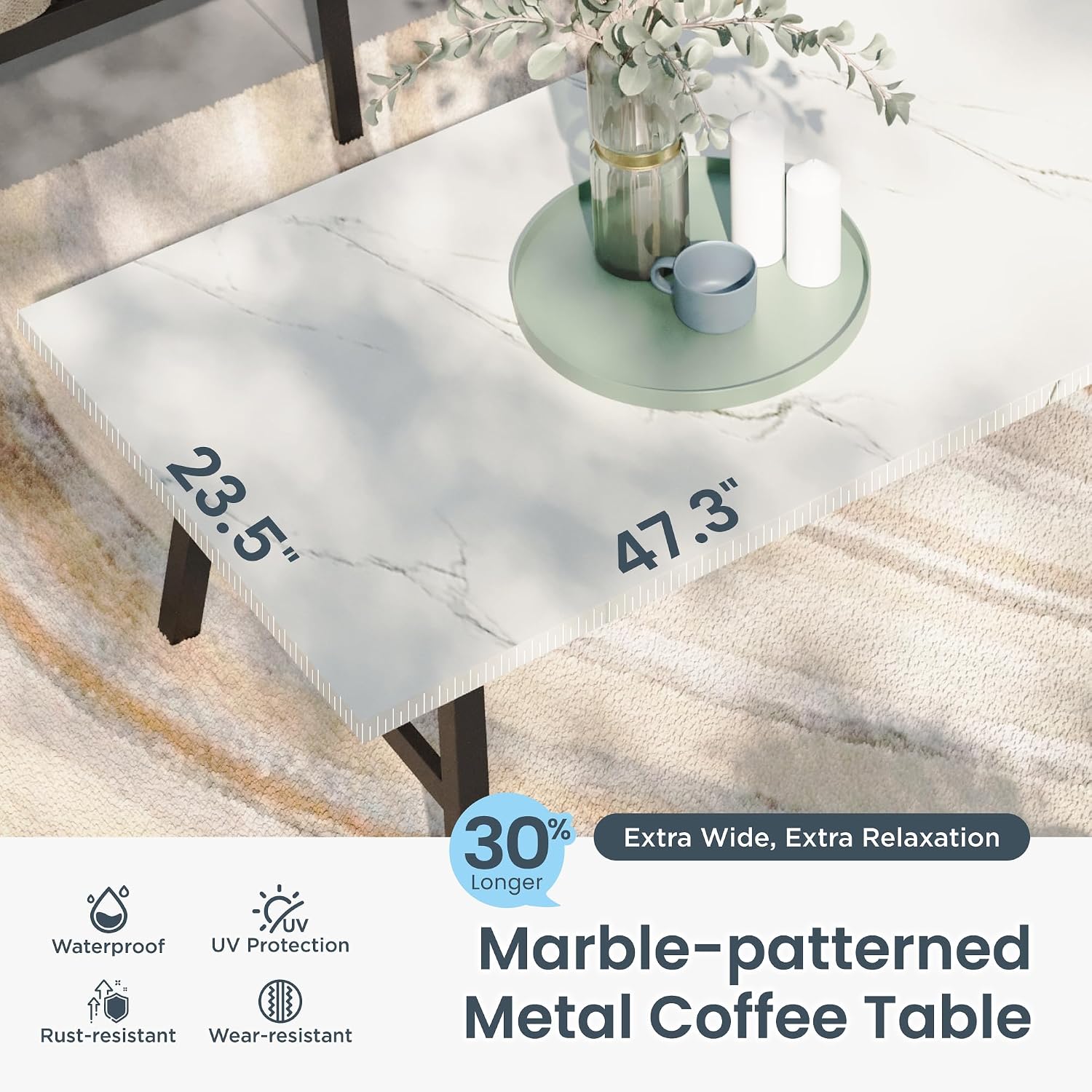 PHI VILLA 6 Piece Patio Furniture Sets with 1 x 3 Seater Padded Deep Seating Bench, 2 x Swivel Cushioned Sofa Chairs, 2 x Leg Sofa Chairs and 1 x Coffee Table, Outdoor Metal Furniture Set for 7