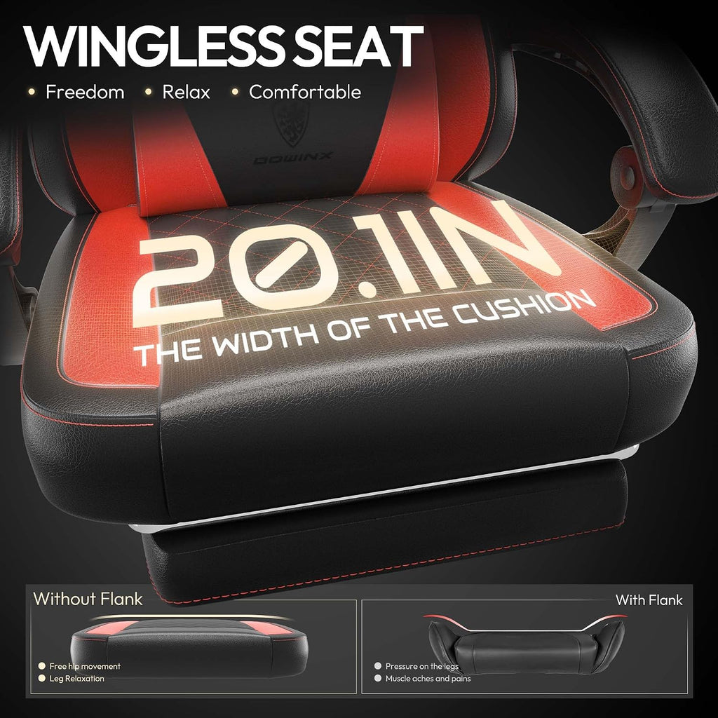Dowinx Gaming Chair with Pocket Spring Cushion, Ergonomic Computer Chair with Massage Lumbar and Footrest for Adults, High Back Game Chair Leather for Office Gaming 300LBS, Red New