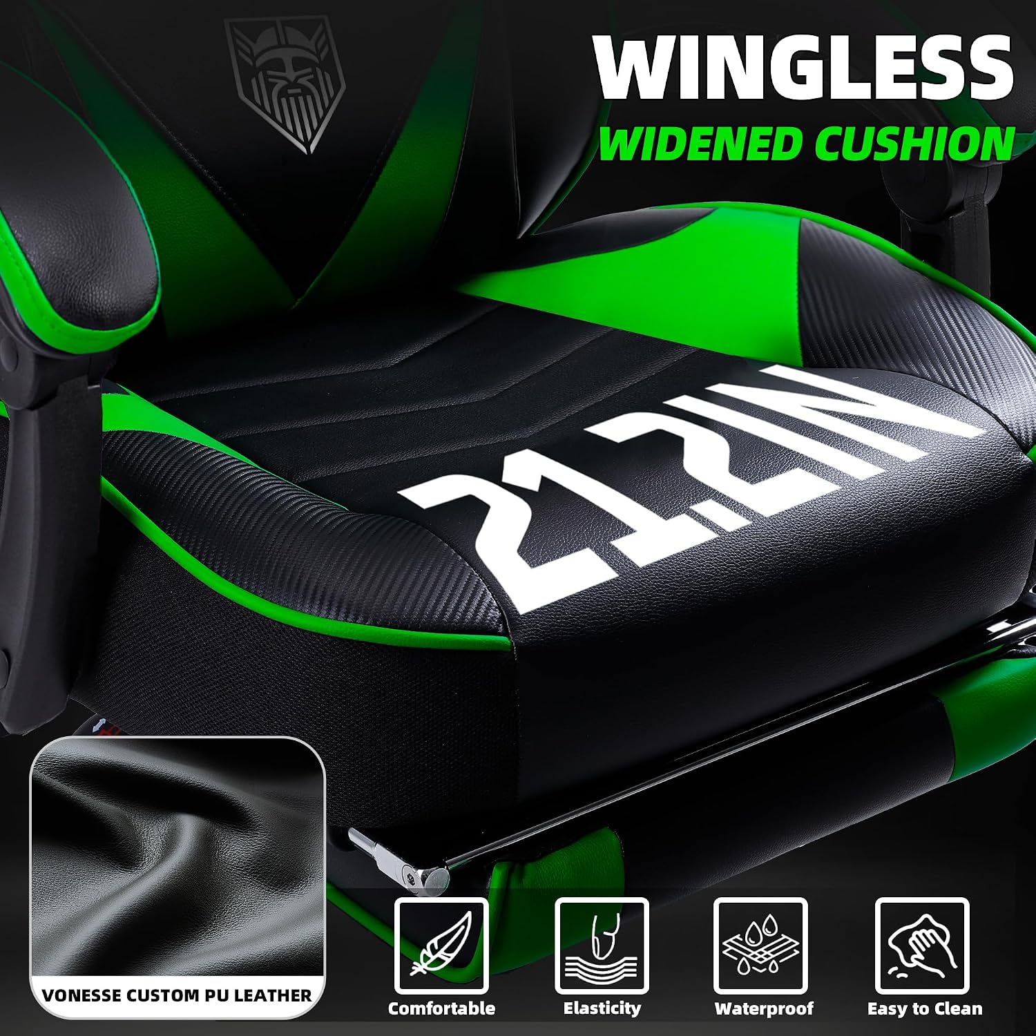 Vonesse Gaming Chair, High Back Gaming Chair with Footrest and Massage, Gaming Chairs for Adults with Pocket Spring Cushion, Big and Tall Reclining Computer Chair with Lumbar Support (Green/Black)