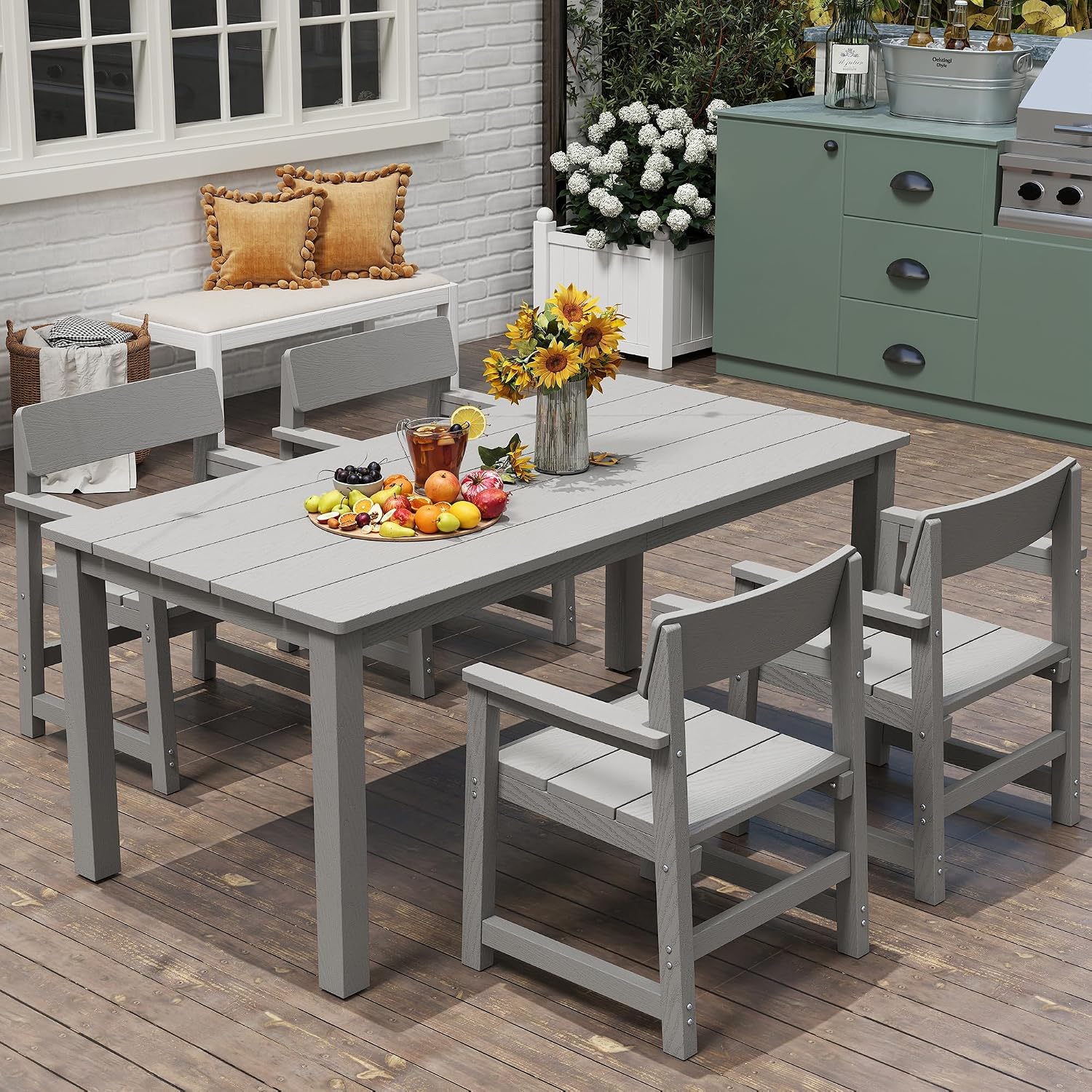 Jocoevol 5-Piece HIPS Patio Dining Set for 4 Person Outdoor Dining Sets with Umbrella Hole Tables and Chairs Furniture Set All Weather Proof for Garden, Backyard, Poolside