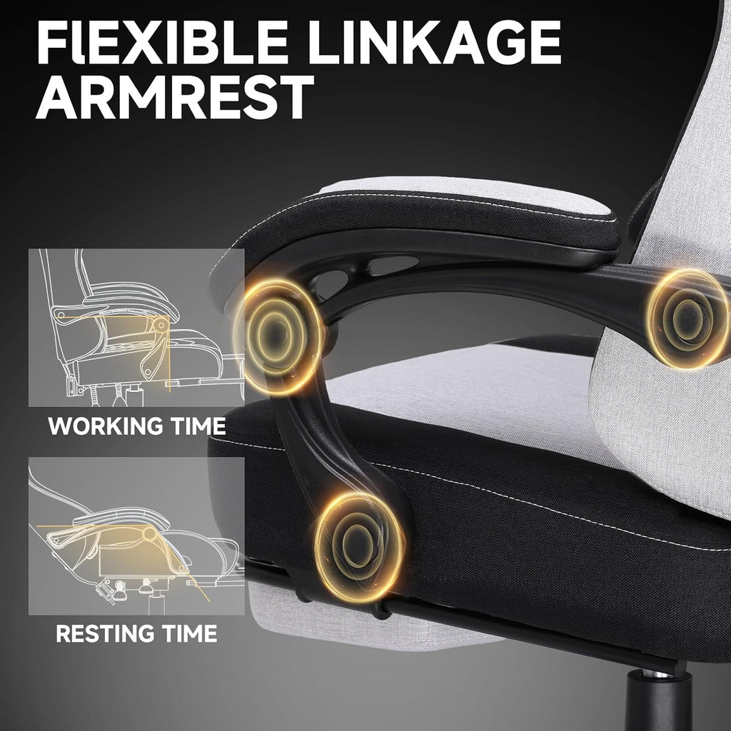 GTPLAYER Gaming Chair, Fabric Computer Office Chair with Pocket Spring Cushion, Ergonomic Office and Gaming, Video Gaming Chair with Linkage Armrests, High Back Desk Chair with Adjustable Recliner