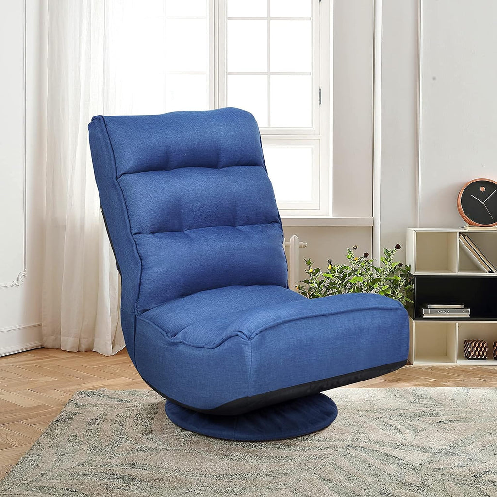 Giantex 360 Degree Swivel Gaming Chair, 6 Position Adjustable Folding Floor Chair, 300lb Spring Support, Comfortable Padded Backrest, Lazy Sofa Chair Game Rocker for Teens Adults (Navy Blue)