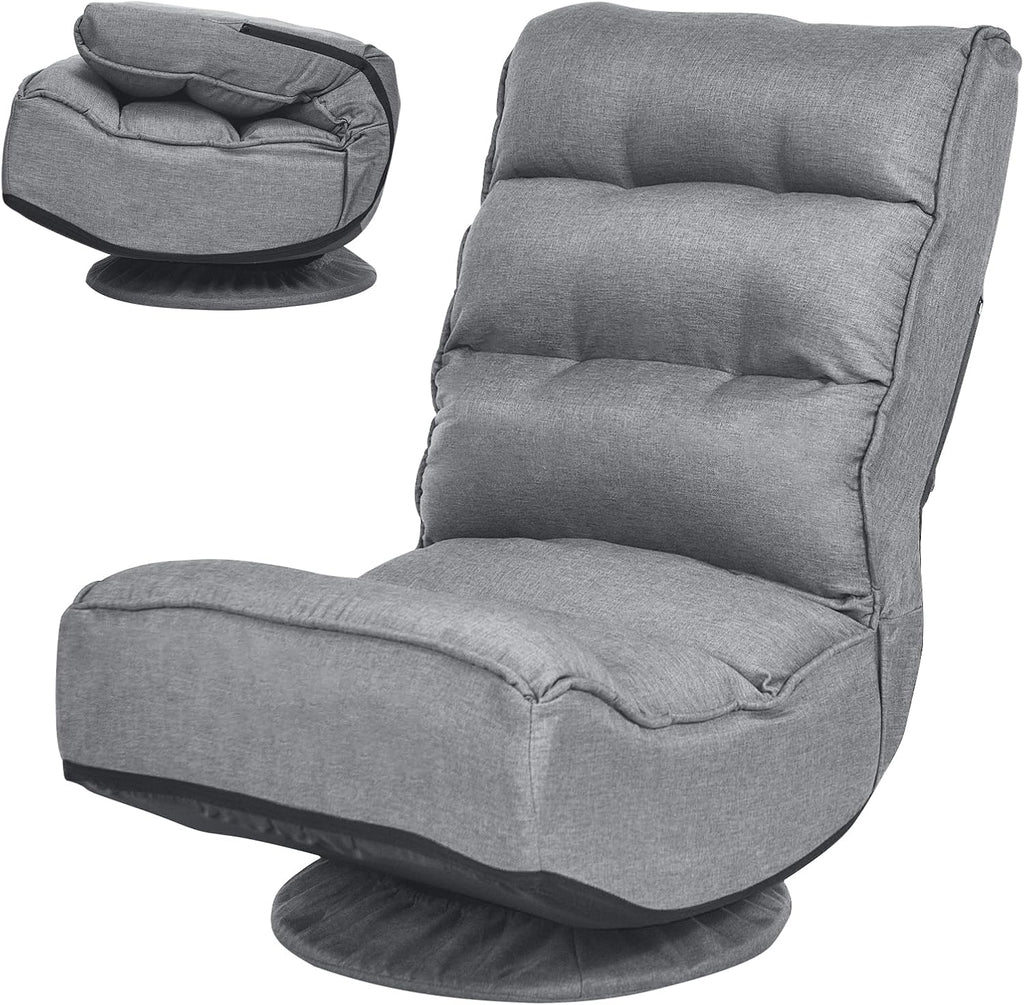 COSTWAY Folding Floor Chair, Adjustable 5-Position Video Gaming Chair with 360 Degree Swivel, Detachable Cover, Padded Backrest, Multipurpose Living Room Floor Lounger for TV, Reading, Playing (Grey)