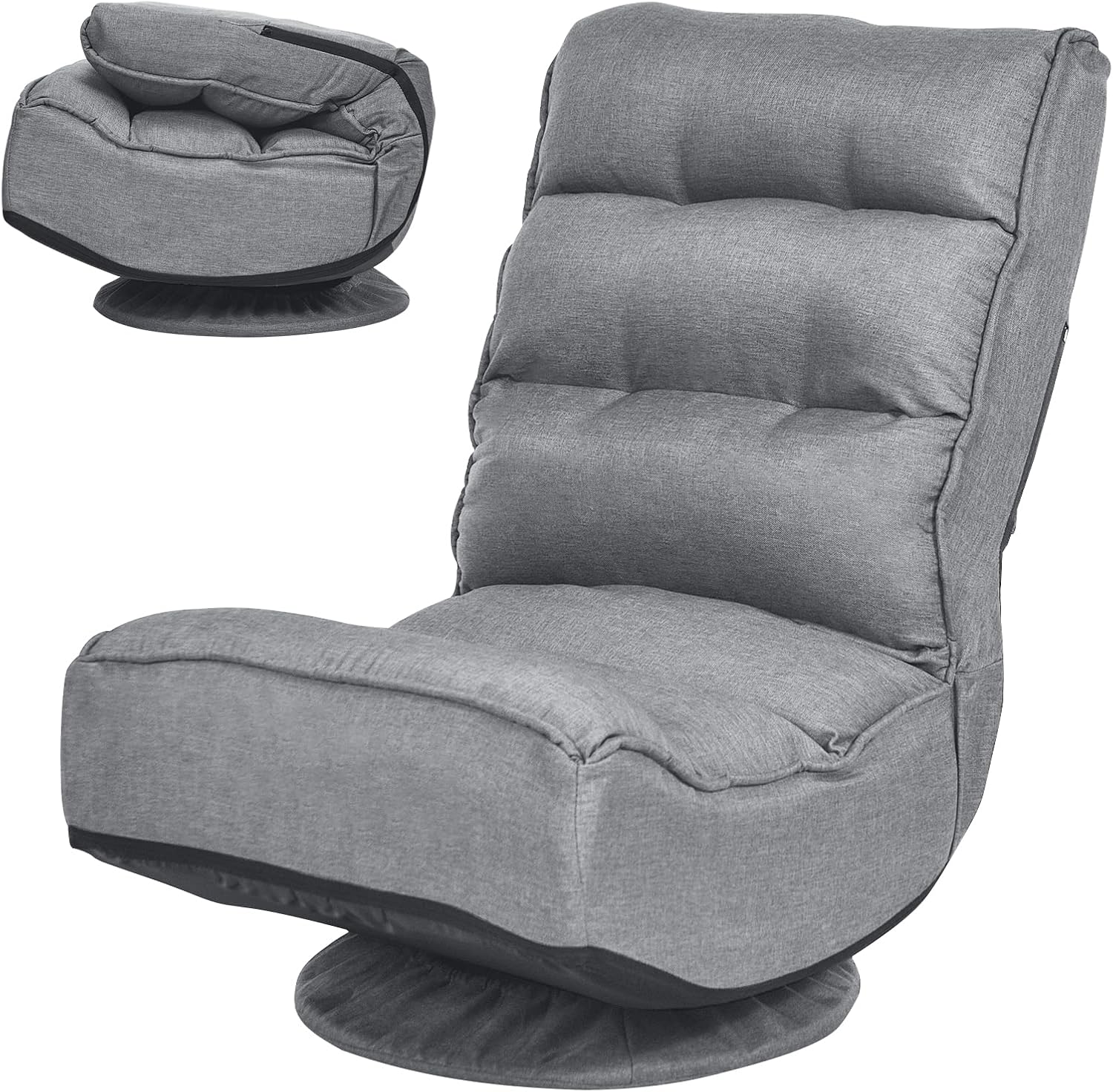 COSTWAY Folding Floor Chair, Adjustable 5-Position Video Gaming Chair with 360 Degree Swivel, Detachable Cover, Padded Backrest, Multipurpose Living Room Floor Lounger for TV, Reading, Playing (Grey)