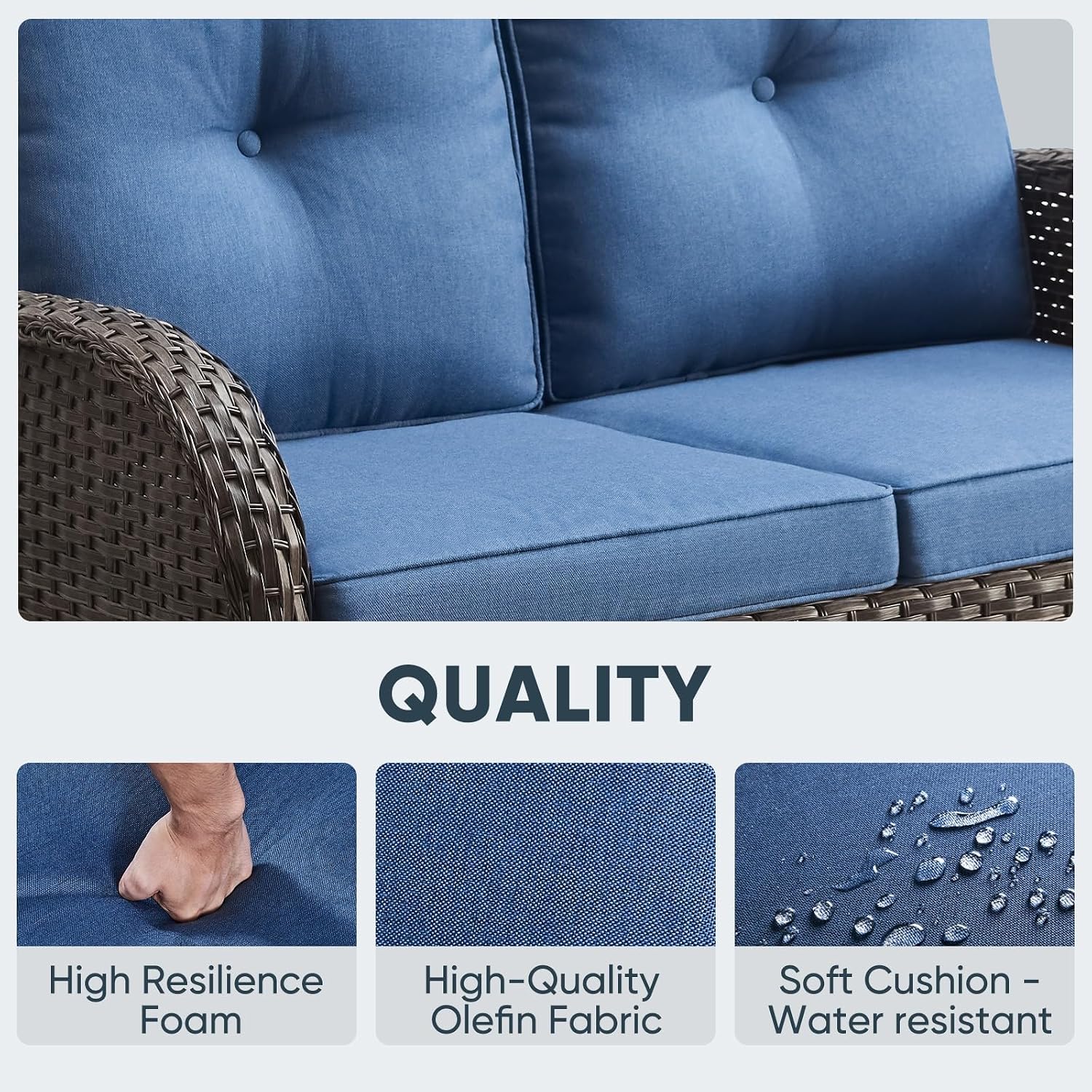 Belord 5 Piece Outdoor Patio Furniture Set with Deep Seating Swivel Rocker Chairs Loveseat and Rattan Coffee Table Outdoor Conversation Sets for Deck Backyard Poolside