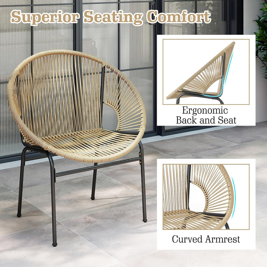 Tangkula 3 Piece Outdoor Patio Furniture Set, Acapulco Chair Set w/Plastic Rope, Tempered Glass Table, All Weather Patio Bistro Set for Patio, Lawn, Garden, Backyard (Brown)
