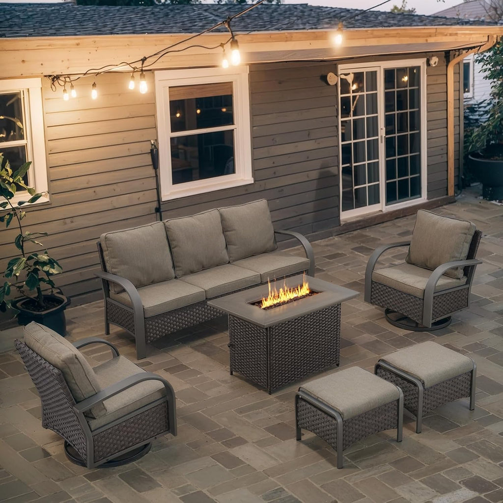 Outdoor Swivel Rocker Patio Chairs Set of 2, Heavy Duty Swivel Rocking Patio Chairs with Wide Metal Armrests, 2 Pieces Patio Furniture Wicker Glider Chairs Set with Removble Cushions for Porch Sunroom
