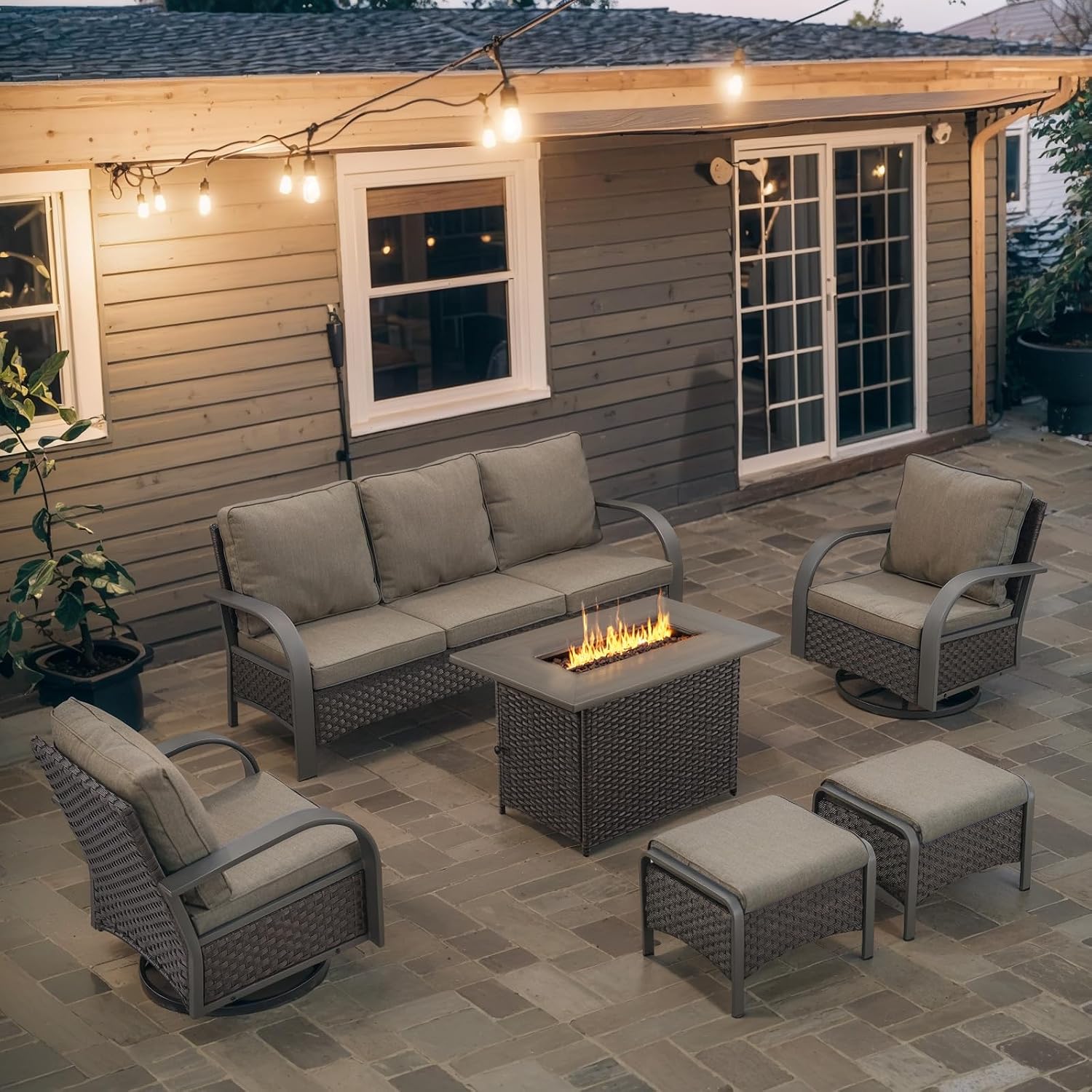 Outdoor Swivel Rocker Patio Chairs Set of 2, Heavy Duty Swivel Rocking Patio Chairs with Wide Metal Armrests, 2 Pieces Patio Furniture Wicker Glider Chairs Set with Removble Cushions for Porch Sunroom
