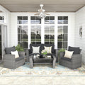 FansaFurn 4-Piece Outdoor Patio Furniture Set, All Weather Wicker Rattan Sectional Sofa Conversation Seating Set with Cushions & Large Glass Coffee Table, Ideal for Garden Backyard Porch, Dark Grey