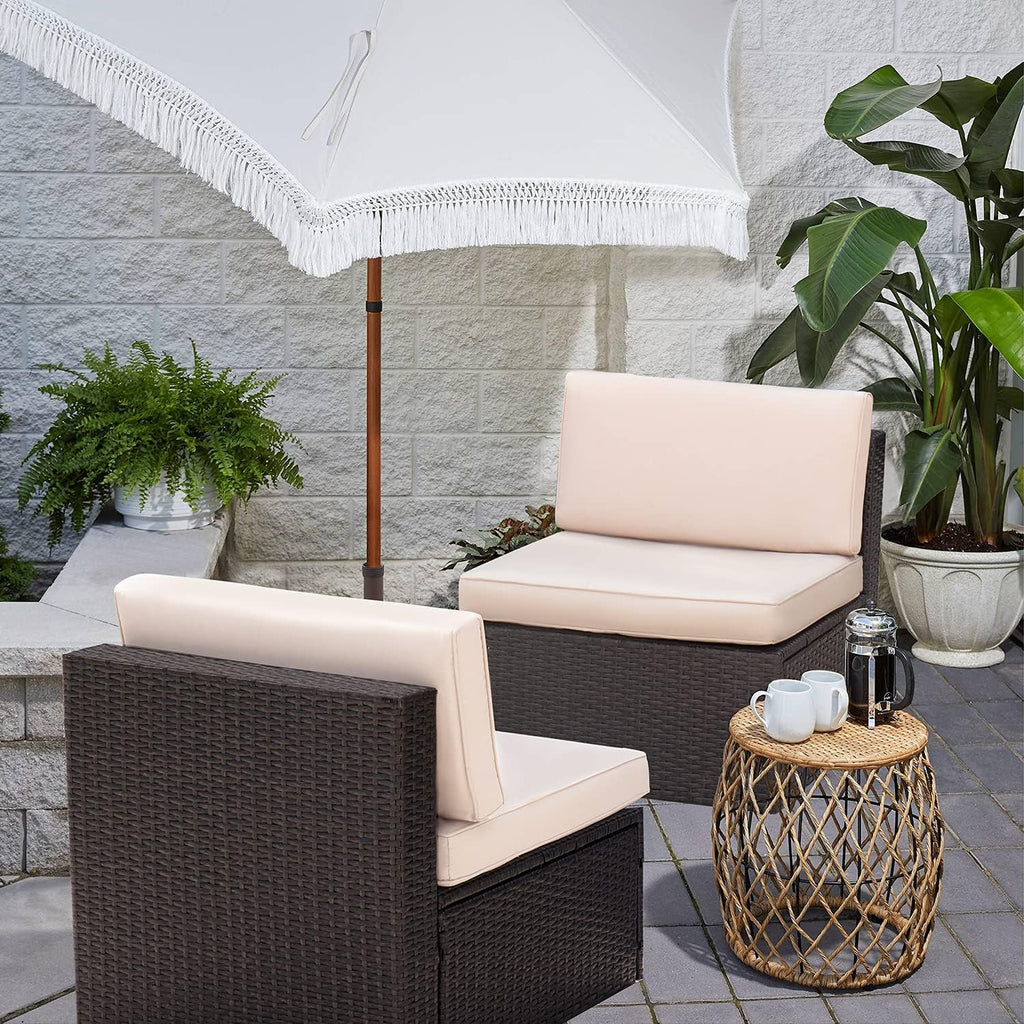 Devoko 2 Pieces Patio Furniture Sets,Wicker Outdoor Sofa with Thick Cushion and Pillow,Small Sectional Couch All-Weather Armless Sofa for Backyard,Porch & Poolside,Waterproof Patio Furniture