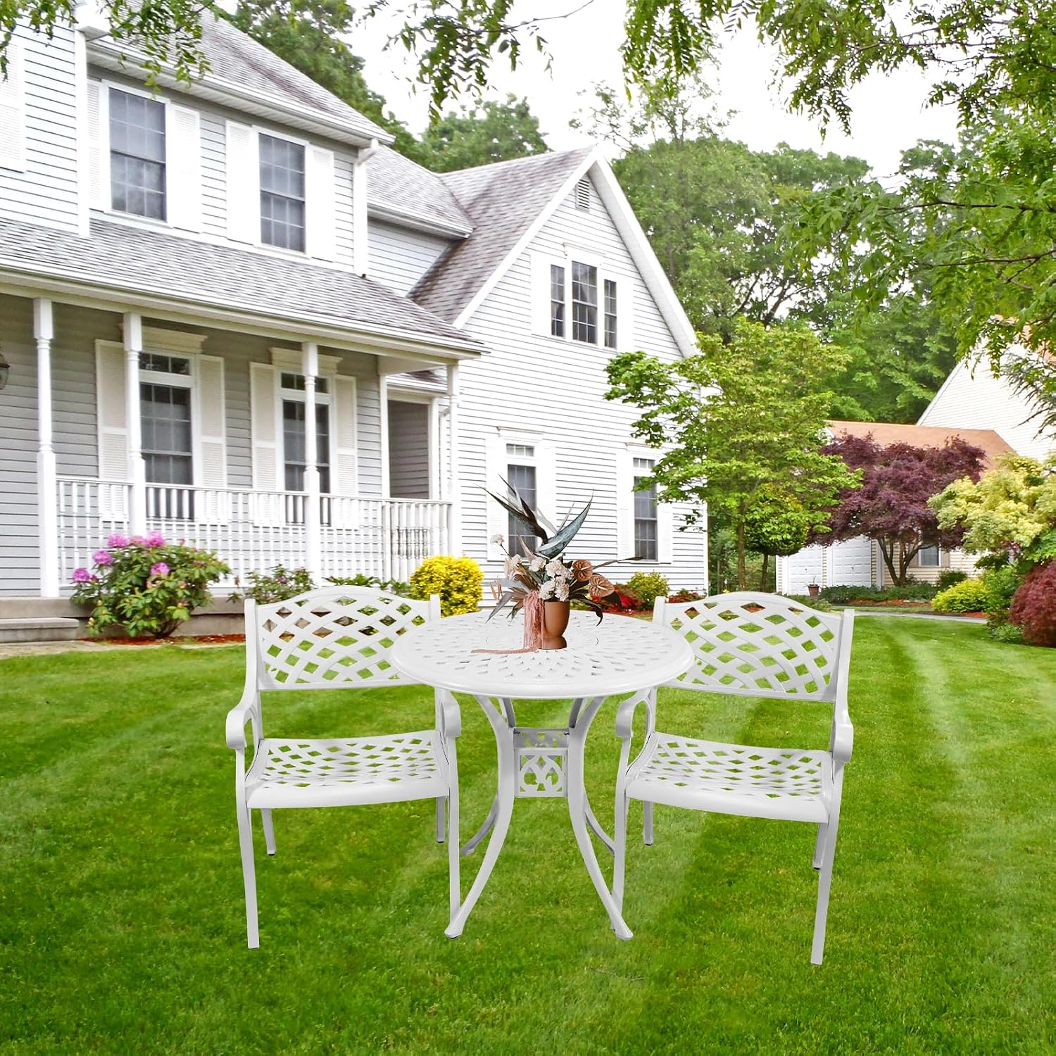30.31' Outdoor Table and Chairs, Patio Table Set with 2.36' Umbrella Hole, Anti-Resistant Outdoor Dinning Set, Cast Aluminum Patio Furniture Set for Garden, Porch, Deck