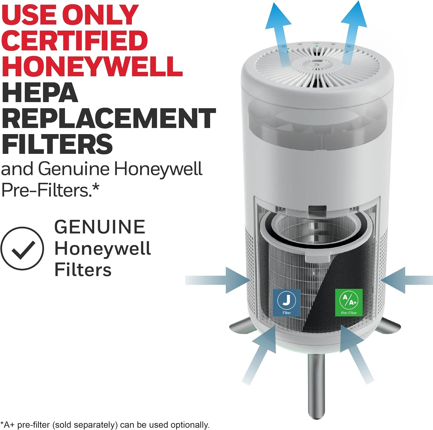 Honeywell HEPA Air Purifier for Home, 900Ft² Rooms in 1 hour, Designer Series, Auto Mode, UltraQuiet Tech, Reduces Dust, Pollen, Pet Dander, Smoke, Odors, White, HPA830W