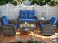 HUMMUH 5-Piece Patio Furniture PE Wicker Outdoor Conversation Set,All-Weather Rattan Swivel Chairs Outdoor Glider Couch for Backyard,Poolside,Deck