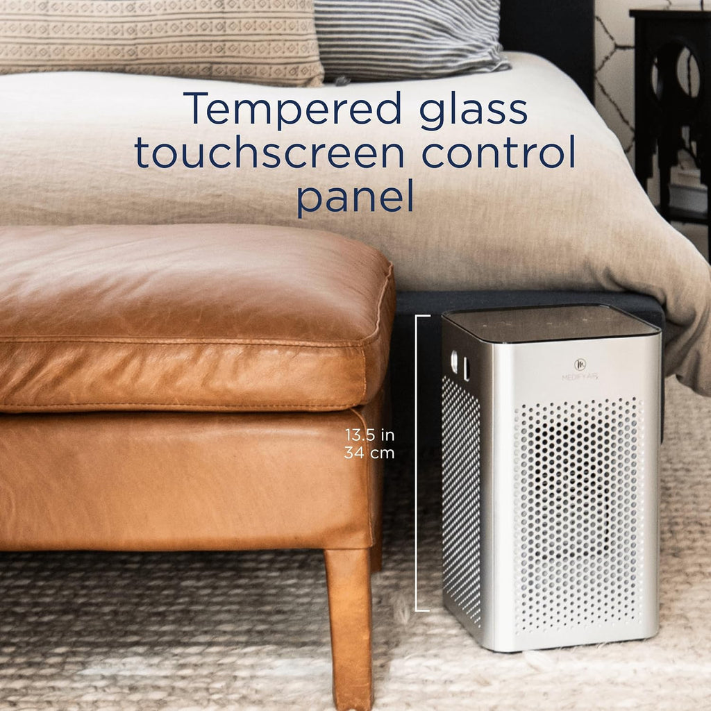 Medify MA-25 Air Purifier with True HEPA H13 Filter | 825 ft² Coverage in 1hr for Allergens, Smoke, Wildfires, Odors, Pollen, Pet Dander | Quiet 99.9% Removal to 0.1 Microns | Silver, 1-Pack