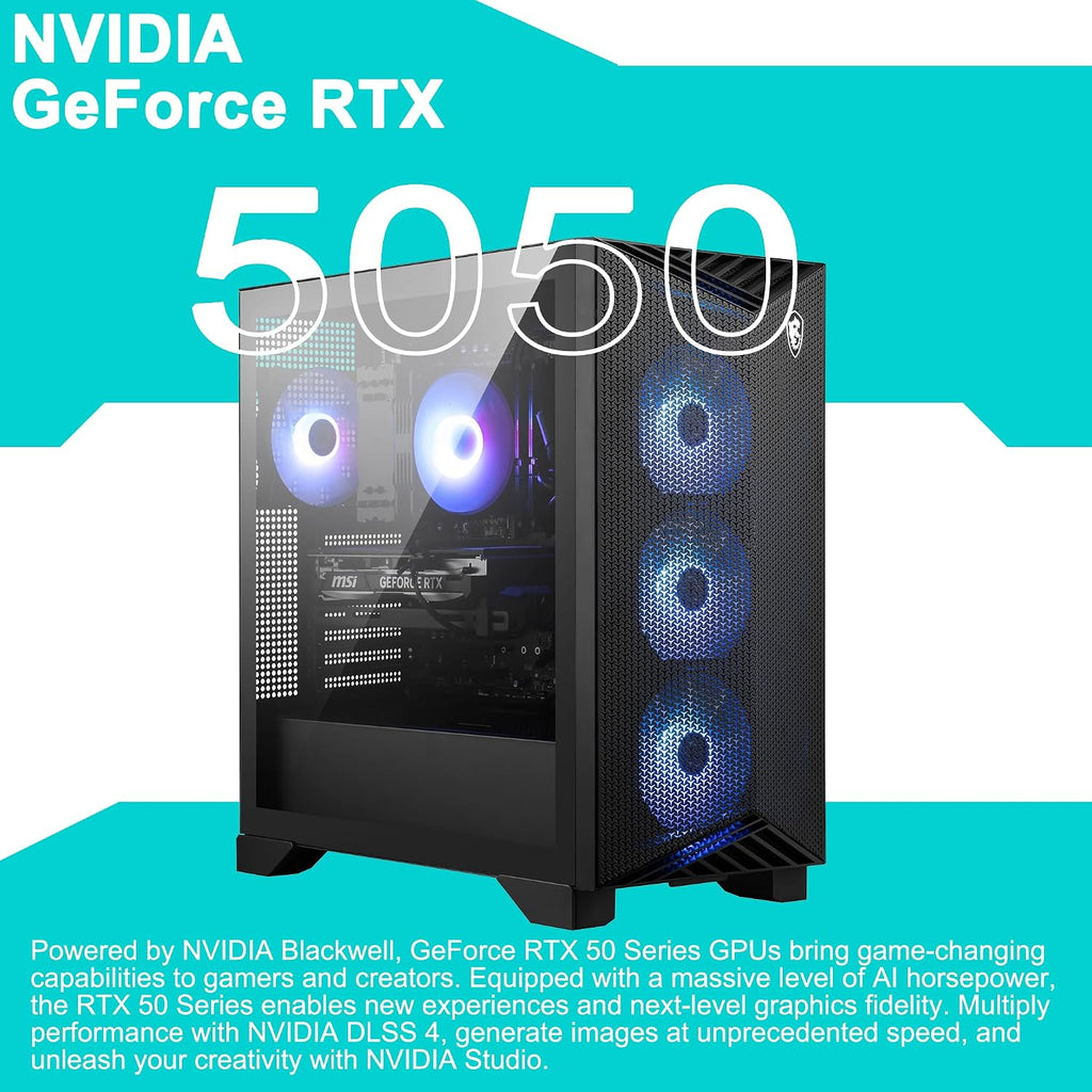 msi Aegis R2 14th Gaming Desktop Intel 10-core i5-14400F 32GB RAM 2TB SSD GeForce RTX 5050 (Up to 421 Tops) ARGB Fan Air Cooling WiFi6E 80+ Gold PSU DisplayPort Win11 ICP Hub