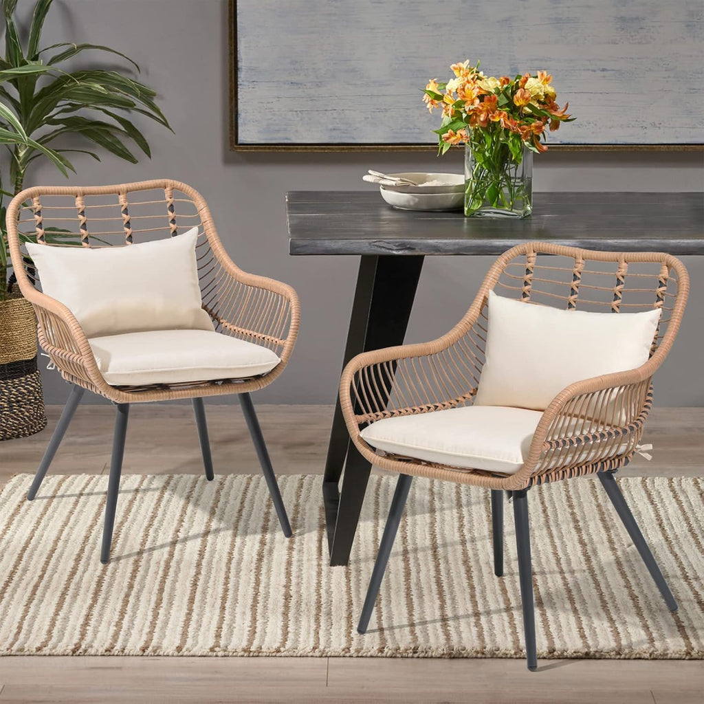 Verano Garden Set of 2 Patio Dining Chairs, Outdoor Wicker Seating Set with Soft Cushion for Indoor & Outdoor Use, Modern Wicker Dining Chairs for Backyard