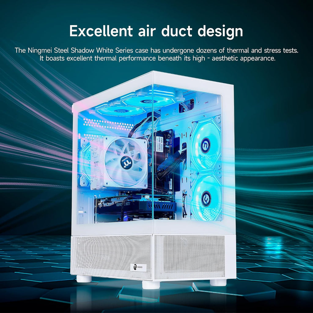 NINGMEI Gaming PC Desktop Computer,AMD Ryzen 5 5500 4.2 GHz,GeForce GTX 1660 Super 6GB,1TB NVMe SSD,16GB DDR4 3200MHz, Air Cooled Prebuilt,650W PSU,Windows 11 Home, Gamer PC, White