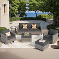 ovios 6-Pieces Patio Furniture Set, Outdoor Wicker Sofa Couch with Swivel Glider Chairs Comfy Cushions, Modern Conversation Set for Backyard Porch, Black