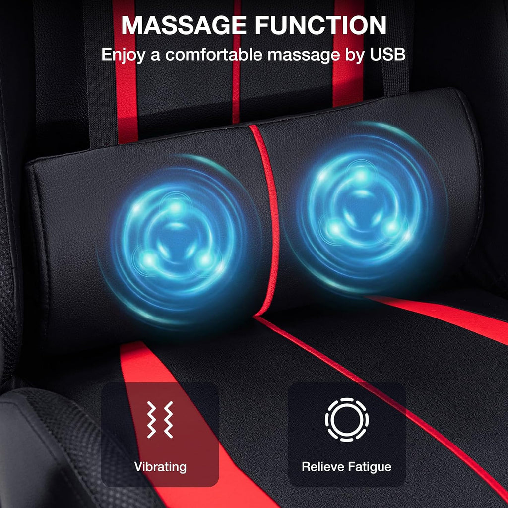 HOFFREE Gaming Chair Massage with LED RGB Lights and Footrest Ergonomic Computer Chair High Back Video Game Chair with Adjustable Lumbar Support Linkage Armrest Red and Black