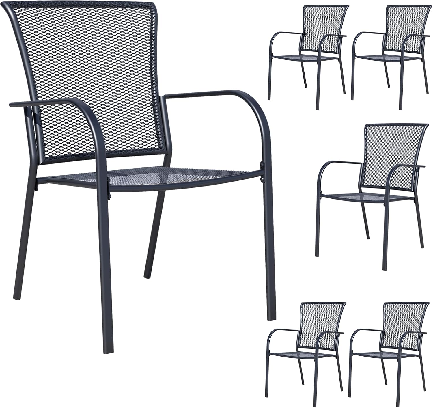 6-Pack Outdoor Dining Chairs, All-Weather Metal Patio Chairs with Breathable Mesh for Garden, Pool, Backyard & Lawn