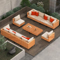 12 Piece Modular Outdoor Furniture Set - Wicker Sectional Sofa With Table for Patio, Balcony, Porch, Deck, Yard (Salmon&Orange Wicker, Sand Cushion)