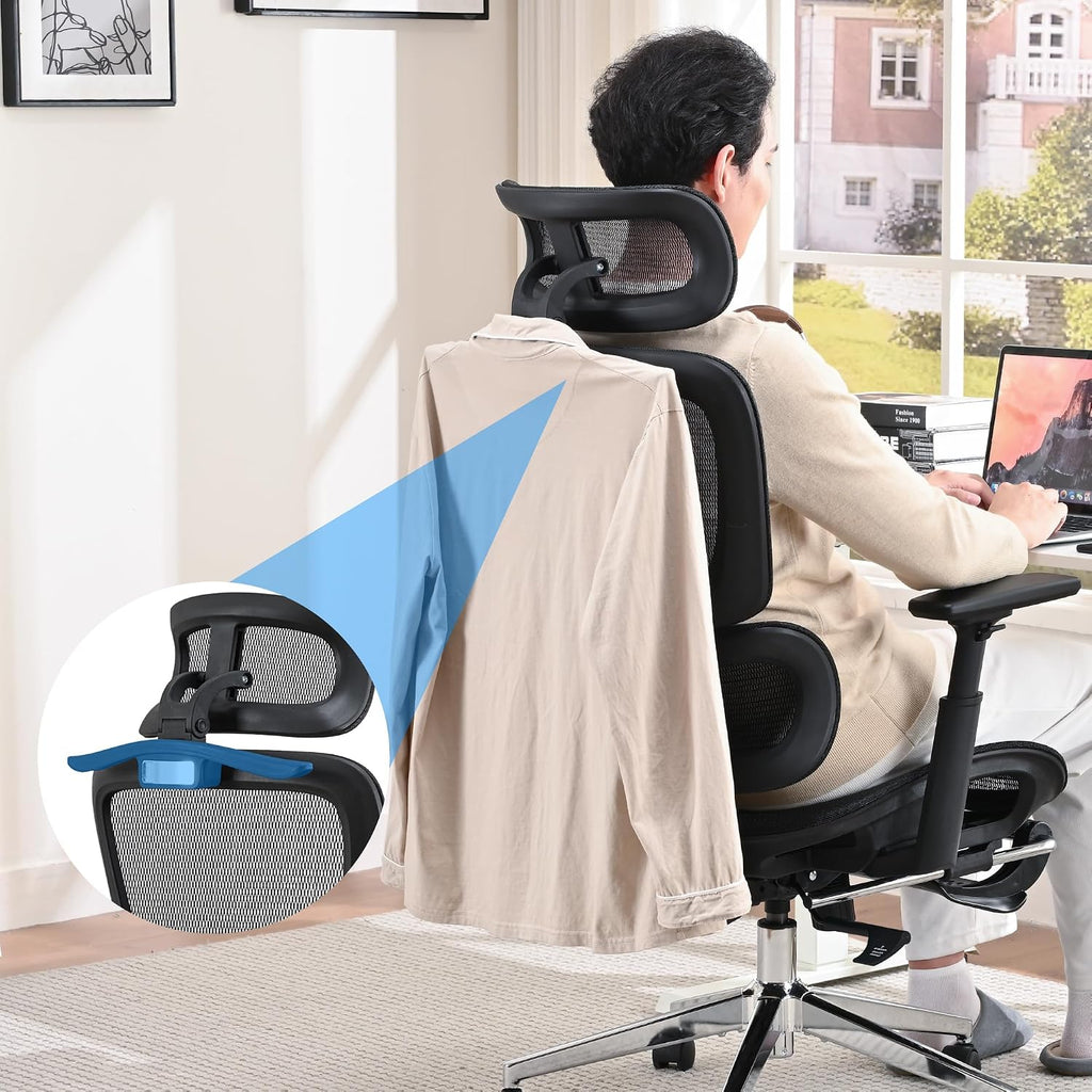 Mesh Ergonomic Office Chair with Footrest,High Back Mesh Gaming Chair with Lumbar Support,Adjustable Headrest and Armrests for Home Office Desk Chair (Modern, Black)