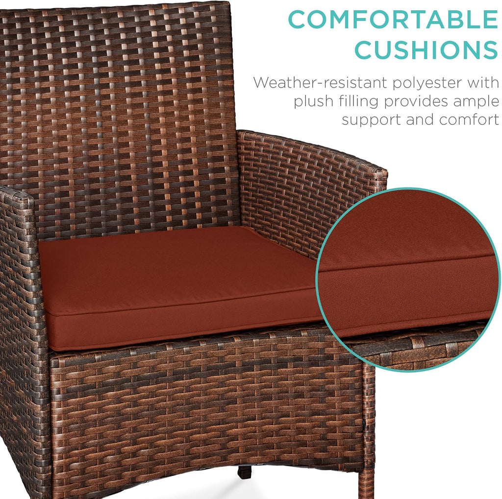 Best Choice Products 3-Piece Outdoor Wicker Conversation Bistro Set, Space Saving Patio Furniture for Garden w/Side Table - Brown/Dark Rust