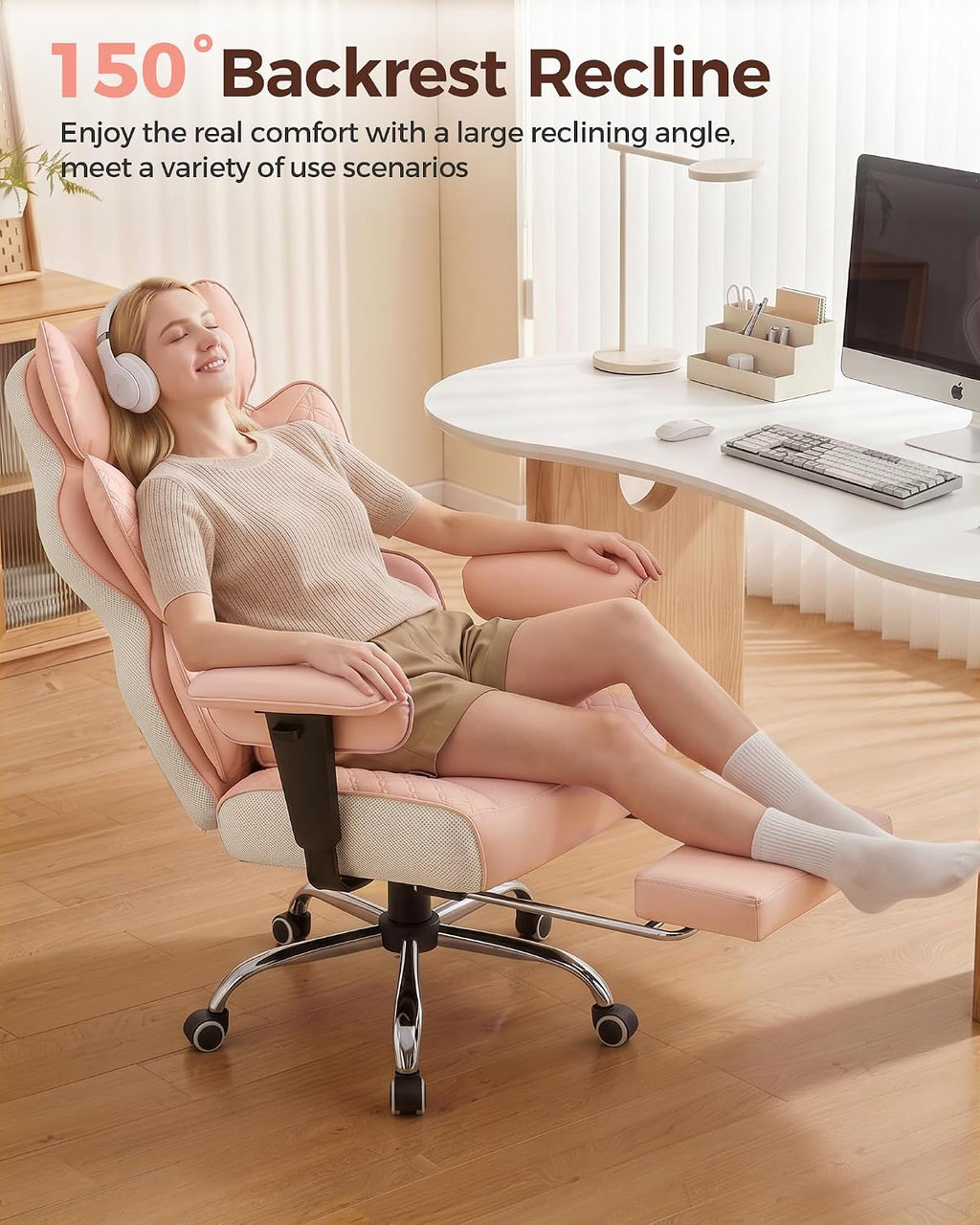 COMHOMA Big and Tall Office Chair Heavy Duty Gaming Chair with Deluxe Embossing Leather High Back Wider Ergonomic Computer Chair with Foot Rest 150°Reclining Pocket Spring Lumbar Support