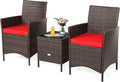 Tangkula 3-Piece Patio Conversation Set, Wicker Chairs with Glass Top Square Coffee Table & Cushions, All-Weather Outdoor Rattan Furniture Set for Garden Backyard Balcony Poolside (Red)