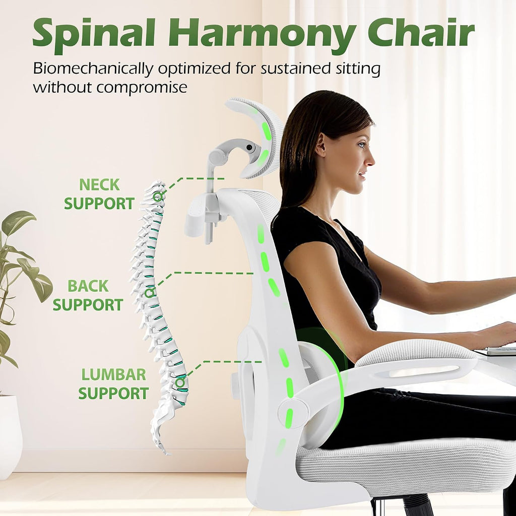 AreShark Office Chair Ergonomic Desk Chairs with Adjustable Lumbar Support& Headrest Hanger, High Back Breathable Mesh Chair with Wheels, Rolling Swivel Comfy Task Computer Chair for Home Work Gaming