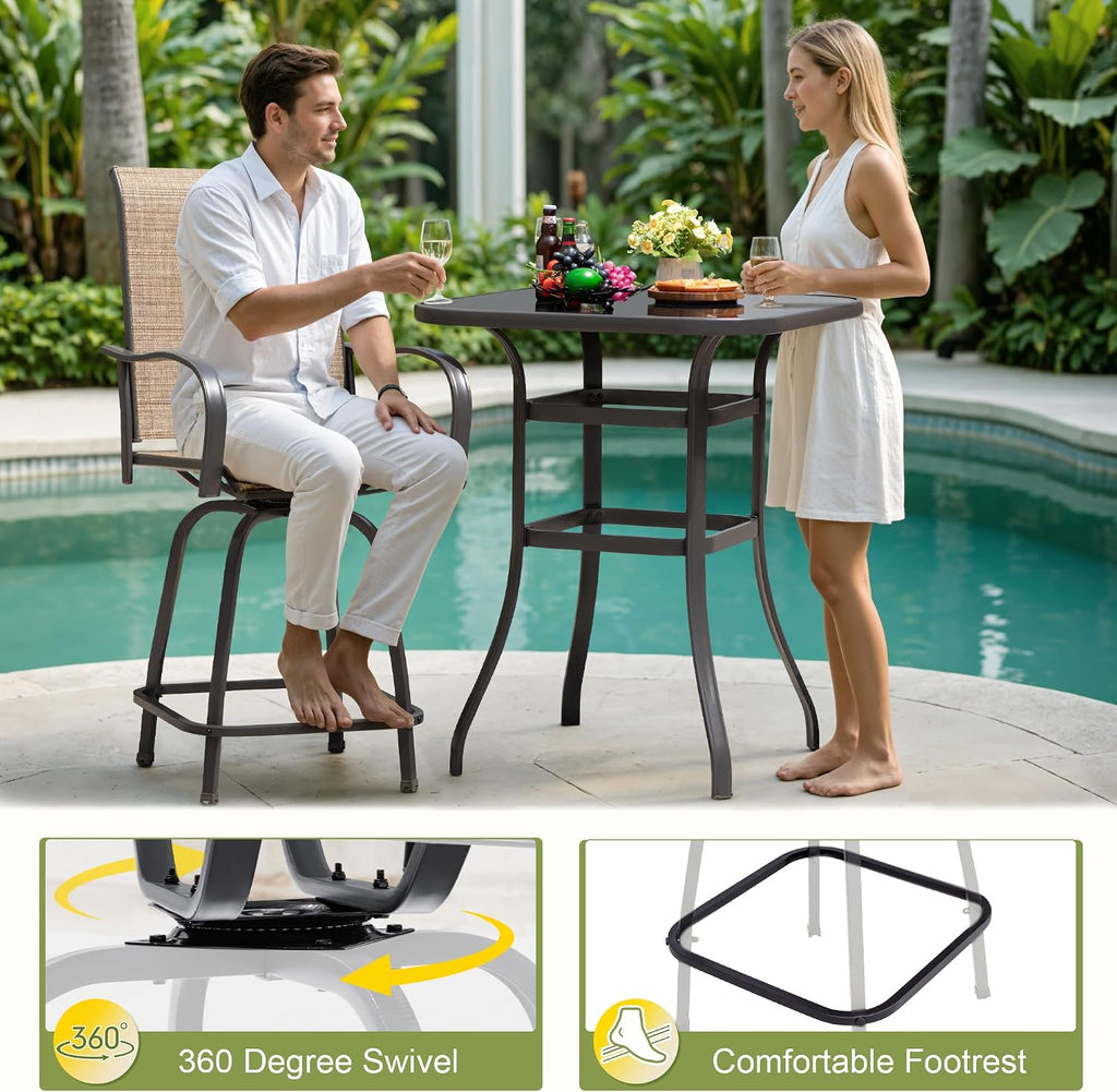 Devoko Patio Bar Stools Set of 2 All-Weather Outdoor Patio Furniture Set Counter Height Tall Patio Swivel Chairs for Bistro, Lawn, Garden, Backyard